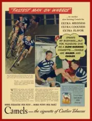 1940 Camel Cigarettes NEW Metal Sign: Cecil Yates, Bicycle Racer at MSG, NYC