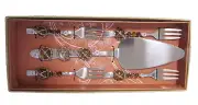 Home Essentials SE Cake Server 4 Forks Stainless Steel Serving Handmade Beaded..