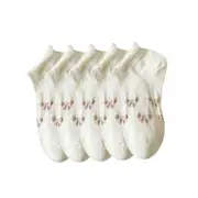 ANYSOX 5 Pairs One Size 35-40 Cute Summer Short Boat Invisible Chaussette Ribbon Print Cotton Ankle Breathable Women Sock