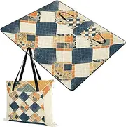 Outdoor Mat Sand Free Lawn Lawn Blanket for Baby Summer Gift Retro Plaid Navy Beige Orange 60x80in