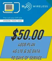H20 Wireless 3 Months of Service - $50 Plan with 40GB of high speed data