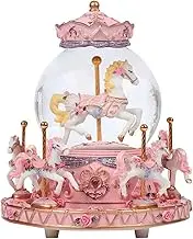 zolyet Carousel Horse Music Box Snow Globes Color Change Light Luminous Music Boxes Best Birthday Girls Pink