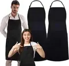 Cotton Black Bib Apron 2 Pack with 4 Pockets Adjustable Straps Cooking Baking BB