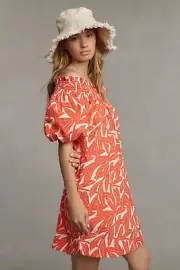 NWT ANTHROPOLOGIE WHIT TWO BANANA LEAF OFF SHOULDER MINI DRESS ORANGE S SMALL