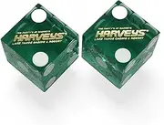 Wide Selection Authentic Lake Tahoe Reno Nevada Casino Table-Played Craps Dice Pair with Storage Pouch, Matching Serial Numbers (Lake Tahoe Harvey's - Green Polished)