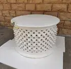 Wooden White CoffeeTable Cocktail Table Wooden Round Curved Table Solid Lattice