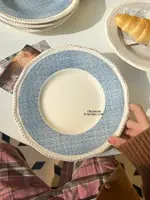 韓國復古布紋盤子家用意面專用深盤點心甜品盤民宿早餐盤子