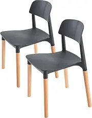 La Bella Belloch Replica Retro Dining Chairs Set of 2 – Black – Polypropylene Seat, Beech Wood Legs, Stackable - Modern Minimalist Style for Home, Office, Café