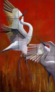 Crane Tile Backsplash Susan Libby Wildlife Art Ceramic Mural SLA056