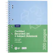 J.Burrows Recycled A4 3 Subject Notebook 300 Page
