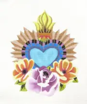 Colors of Praise Colorful Heart and Flowers Handpainted Needlepoint Canvas
