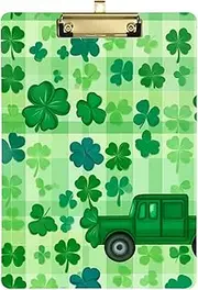 Clipboard Nursing St. Patrick's Day Lucky Green Clover Plaid Plastic Office Clip Board for Nurses Home Contractors 12 x 9 with Metal Clip