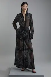 Tall Feather Devore Woven Wide Leg Pants