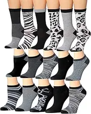 [Tipi Toe] Women's 16 Pack Zebra and Leopard Parade Colorful Patterned Low Cut & Crew Socks, NS119-WC37A, Zebra and Leopard Parade