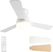 USOR Ceiling Fans with Lights, 32 Inch Ceiling Light with Remote Control, 3CCT, Noiseless, DC Reversible Modern Ceiling Fan for Bedroom, White Ceiling Fan for Indoor/Outdoor Use(White)