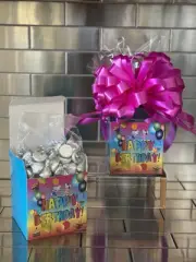 Kids Happy Birthday Hershey’s Chocolate Kisses Gift Basket-Box Wrap & Pink Bow