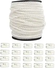 HASAYAKI Beaded String Curtain Line, 100m/Roll Beaded Pull Cords with 20 Connectors, Repair for Roller Blinds - White
