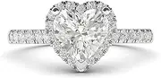 [THELANDA] Sterling Silver Simulated Heart-shaped Diamond Halo Engagement Ring with Side Stones Promise Bridal Ring