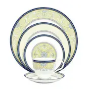 Noritake Dinnerware Set (5Pc) Dishwasher Safe Bone China Blue/Yellow Round(1Set)