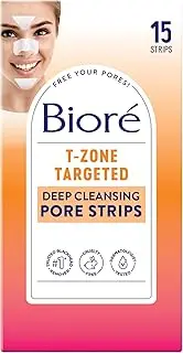Bioré T-Zone Blackhead Remover Deep Cleansing Pore Strips, (5 Nose + 5 Face + 5 Chin Pore Strips), Blackhead Pore Strips For The T-Zone Area, 15 Count