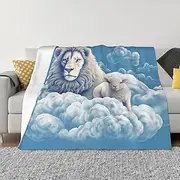 Ultra-Soft Micro Fleece Blanket 80"x60" Comfortable Air Conditioning Blanket Lightweight Bed Blankets Flannel Throw Blanket Gifts Lamb with A Lion On The Clouds Blanket for Bed Couch Living Room