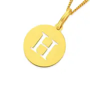 9ct Gold Initial 'h' Serif Style Round Disc Pendant
