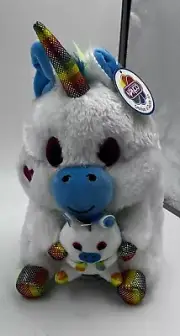 Nanco Unicorn Belly Buddies Plush 10” White Rainbow