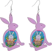 [Fuqimanman2020] Colorful Rabbit Egg Carrot Gnomes Shape Wooden Dangle Earrings for Women Girls Jewelry