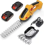 2 in 1 Cordless Hedge Trimmer and Grass Shear with 90° Adjustable Design, 2 Interchangeable Blades, for Shrub, Garden