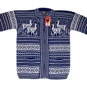 MEN HANDMADE ANDEAN ALPACA BLUE ZIP SWEATSHIRT SWEATER SZ M