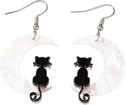 [OSCCI] Cute Cat Moon Acrylic Drop Dangle Earrings for Women Girls Trendy Crescent Cat Statement Earrings Birthday Jewelry Gift