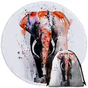 Art Painting Dark Colored Elephant Round Beach Towel