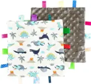 1 PC Grey Dinosaur Baby Tag Blanket, Cute Label Blanket, Small Tags Security Bla