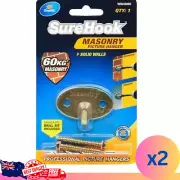2x Zenith 60kg Zinc Plated SureHook Masonry Picture Hanger