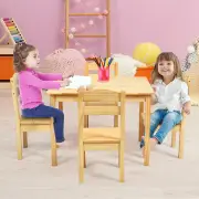 CostwayKids Table and 4 Chairs Set for Toddlers-Natural