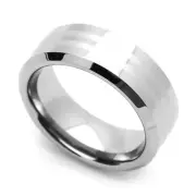 8MM Comfort Fit Tungsten Carbide Wedding Band Beveled Edges Flat Ring