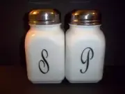 Mosser Glass Milk White Retro Vintage Style Monogrammed Salt & Pepper Shaker Set