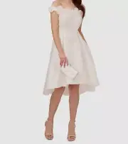 Adrianna Papell Women's Ivory Floral Mikado Off-The-Shoulder Dress Size 4