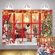 Merry Christmas Backdrop Window Santa Christmas Tree Backdrop Christmas Winter Snowflakes Photography Backdrop Christmas Party Decoration 7x5ft