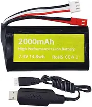 Fytoo 7.4V 2000mah 15C 2S Lipo Battery with JST-2P Plug and USB Charging Cable for UDIRC UD1601 UD1602 UD1604 UD1607 SG1603 SG1604 RC High-Speed Vehicle Ship Drone huina Engineering Vehicle
