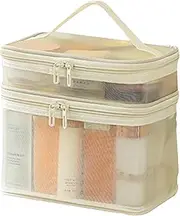 [Huvqianu] Mesh Travel Bag, Mesh Toiletry Organizer, Mesh Cosmetic Bag, Double-Layer Nylon Makeup Bag - Large Capacity Women Cosmetic Bag, Makeup Storage Organizer for Women Girls Travelling Toiletries,