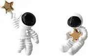 [Caiyao] Asymmetric Cartoon 3D Astronaut Planet Crescent Moon Star Stud Earring Cute Creative Pentagram Spaceman Drop Dangle Earring for Women Girl Teen Celestial Jewelry Birthday Gift