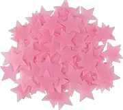 Amaonm 100 Pcs Pink Glow in The Dark Luminous Stars Fluorescent Noctilucent Plastic Wall Stickers Murals Decals for Home Art Decor Ceiling Wall Decorate Kids Babys Bedroom Room Decorations …