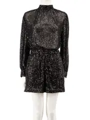 Black Sequinned Backless Playsuit