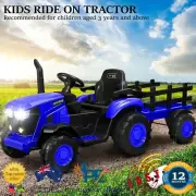 Mazam Kids Ride On Car Tractor Trailer 12V Remote Electric Toddlers Toy XL Blue