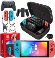 Nintendo Switch OLED Model with Neon Red/Blue Joy Cons, Case & Accessory Bundle
