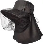 コジット Protects Your face from Bad Insects and Sunlight, Wide Brim Covers Your Neck, Cool Insect Repellent Gardening, UV Hat, Black