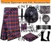 Scottish Men's Handmade Clan Cameron Tartan 8 yard Kilt & Accessories Package
