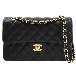 CHANEL A01113 COCO 經典雙C LOGO菱格紋小羊皮金鍊包.黑 23CM