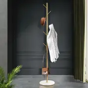 Furb Coat Rack Steel Clothes Stand Tree Hat Jacket Portable Hanger Garment 7 Hooks Marble Base Gold